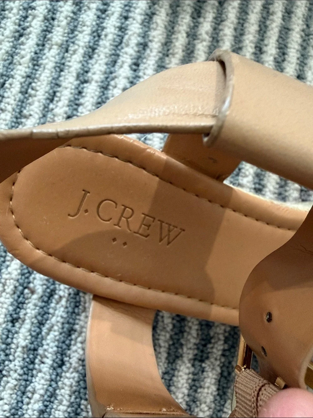 J. Crew Beige Tan Leather Wedge Sandals with Gold Buckle